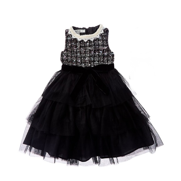 Like New! Size 4T Tweed Dress w pearl neck! Black, white pink specs! - Picture 1 of 3